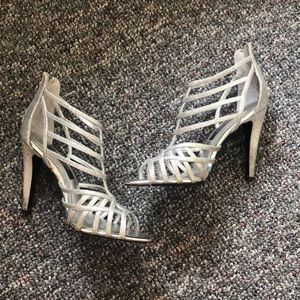 Strappy silver sparkle heels